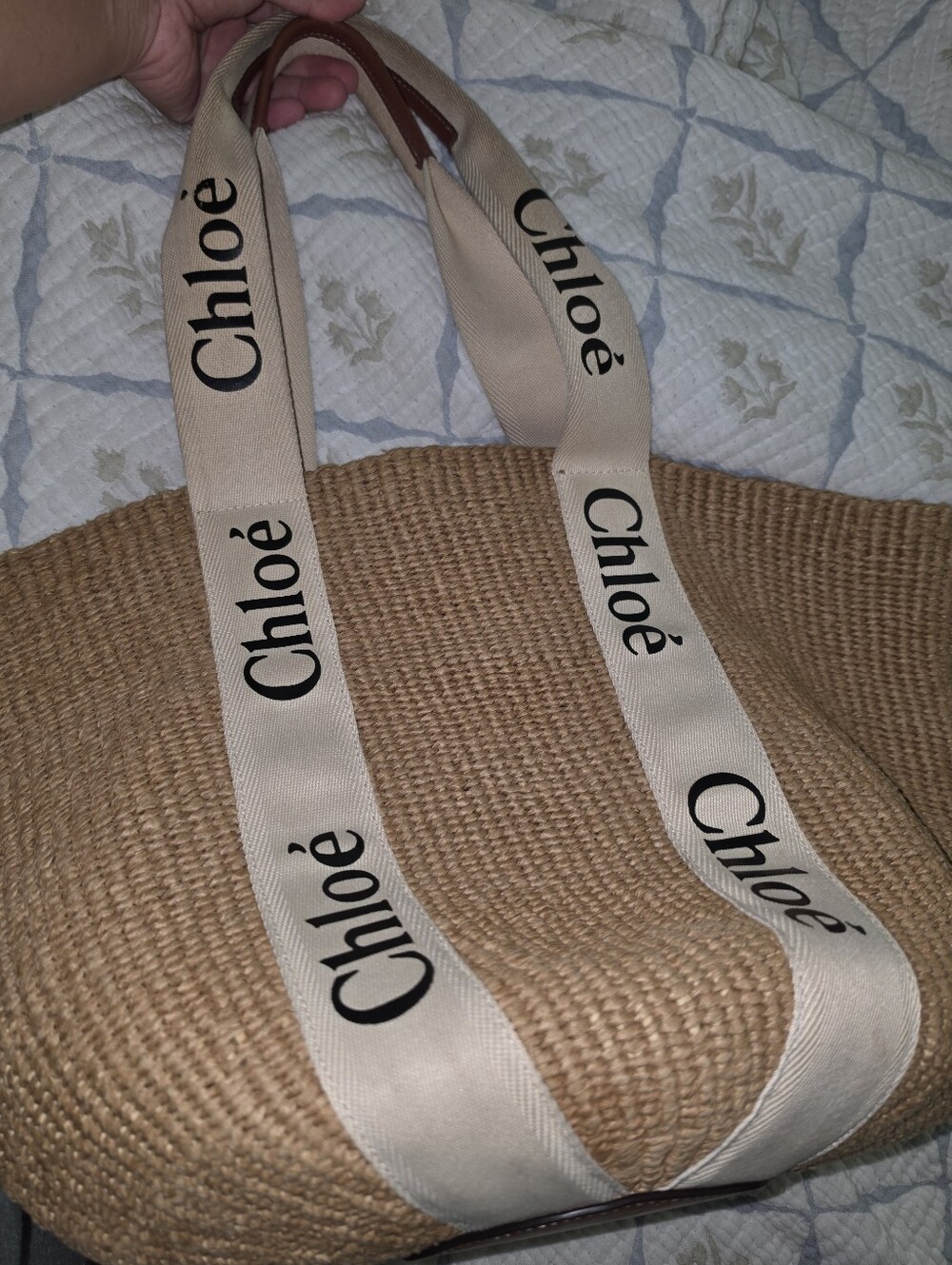 Chloé Tan Straw Tote with Cream Branded Webbing Straps - Picture 8 of 8
